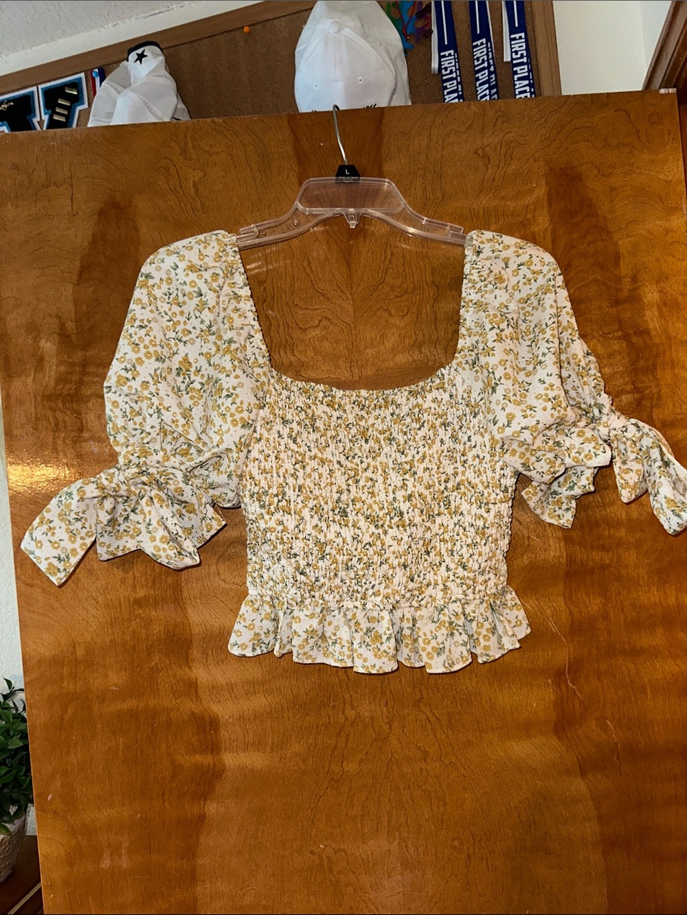Altar'd State White Floral Smocked Puff-Sleeve Crop Top - White & Yellow